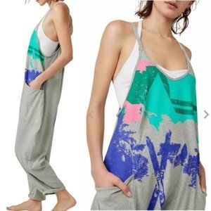 Free People FP Movement Hot Shot Onesie Ski Graphic Gray Printed Jumpsuit S